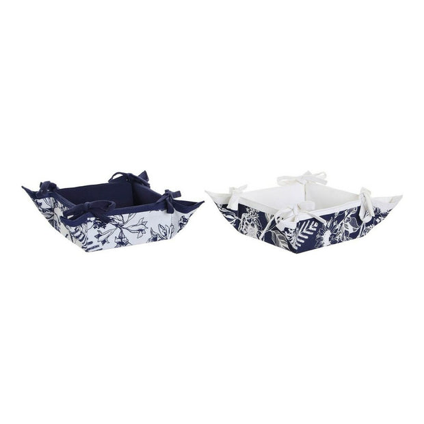 Korb DKD Home Decor Sonnenblume Weiß Baumwolle Marineblau (2 pcs)