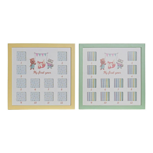 Photo frame DKD Home Decor My First Year Multiple MDF Wood animals (2 pcs) (32 x 1.5 x 32 cm)