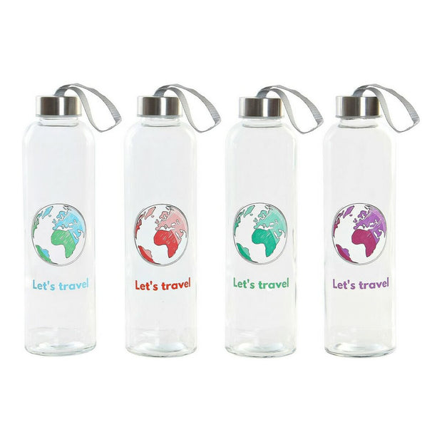 Glas-Flasche DKD Home Decor Let`s Travel (600 ml) (4 pcs)