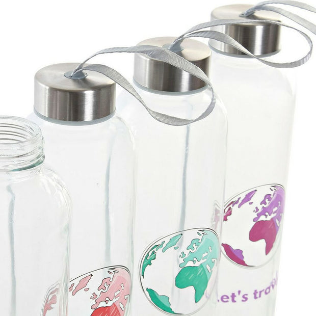 Glas-Flasche DKD Home Decor Let`s Travel (600 ml) (4 pcs)