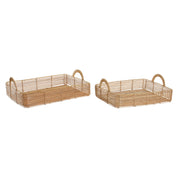 Tablettset DKD Home Decor 2 Stück Metall Hellbraun Rattan (47 x 35 x 16 cm)