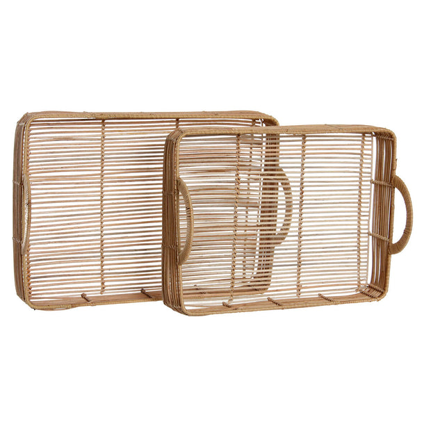 Tablettset DKD Home Decor 2 Stück Metall Hellbraun Rattan (47 x 35 x 16 cm)