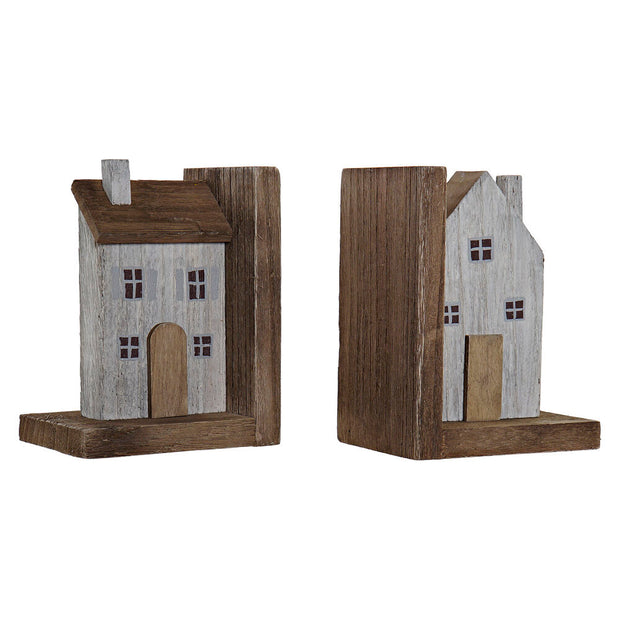 Bookend DKD Home Decor Natural MDF Houses (12 x 9 x 16 cm)