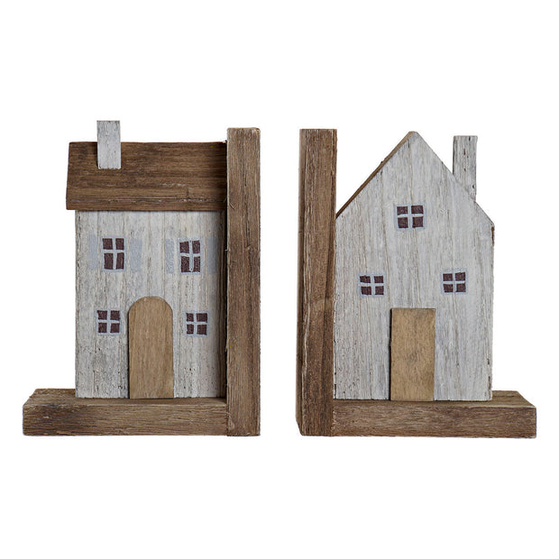 Bookend DKD Home Decor Natural MDF Houses (12 x 9 x 16 cm)