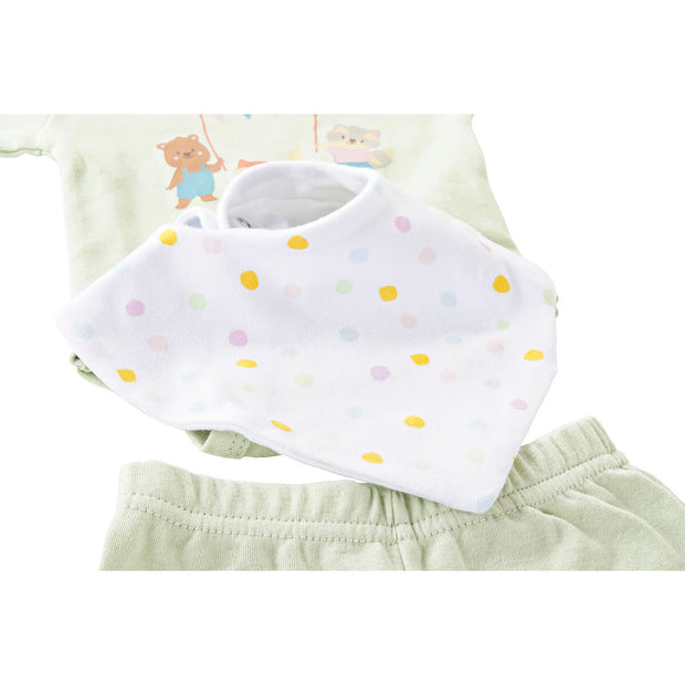 Set of clothes DKD Home Decor Cotton 0-6 Months animals Green Yellow (2 Units) (3 Pieces)