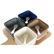 Satz für Appetithäppchen DKD Home Decor Bambus Porzellan (5 pcs) (27 x 20 x 1.3 cm) (8,5 x 8,5 x 5,5 cm)