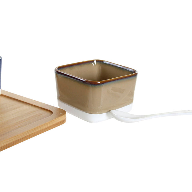Satz für Appetithäppchen DKD Home Decor Bambus Porzellan (5 pcs) (27 x 20 x 1.3 cm) (8,5 x 8,5 x 5,5 cm)