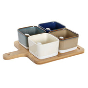 Satz für Appetithäppchen DKD Home Decor Bambus Porzellan (5 pcs) (27 x 20 x 1.3 cm) (8,5 x 8,5 x 5,5 cm)