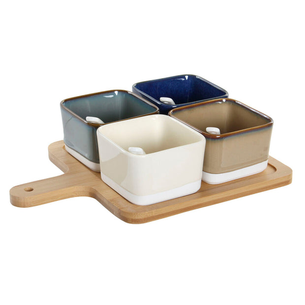 Satz für Appetithäppchen DKD Home Decor Bambus Porzellan (5 pcs) (27 x 20 x 1.3 cm) (8,5 x 8,5 x 5,5 cm)
