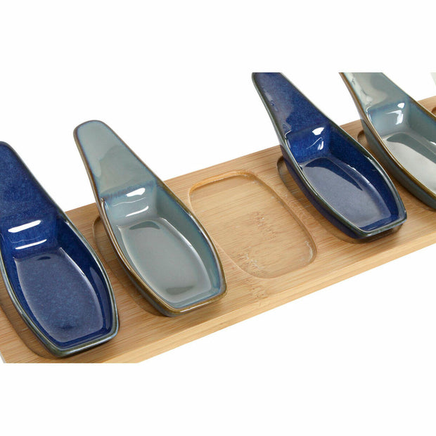 Satz für Appetithäppchen DKD Home Decor Bambus Porzellan (7 pcs) (36 x 9.7 x 1.3 cm) (13 x 5 x 3 cm)