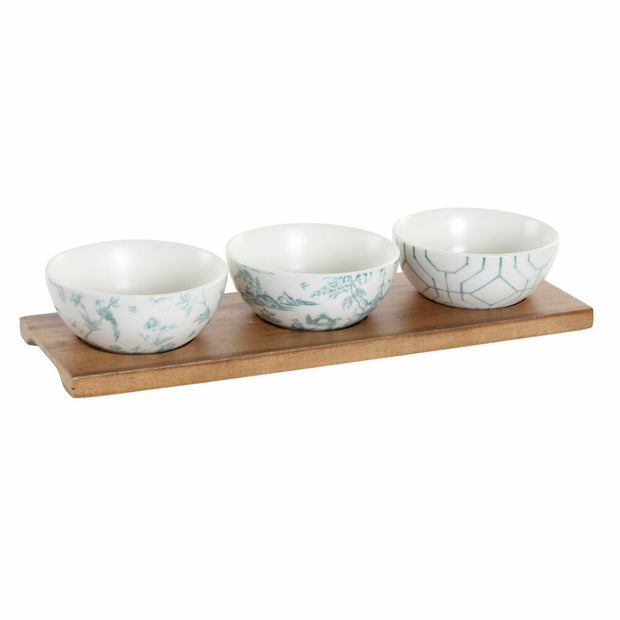 Satz für Appetithäppchen DKD Home Decor Porzellan Akazienholz (30 x 9.5 x 1.3 cm) (9,5 x 9,5 x 4 cm)