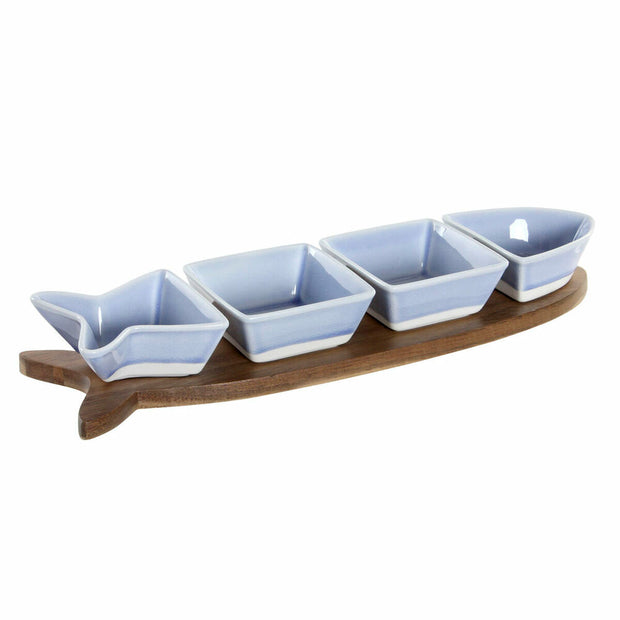 Satz für Appetithäppchen DKD Home Decor Porzellan Akazienholz (5 pcs) (36 x 9.7 x 1.3 cm)