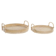 Tablett für Snacks DKD Home Decor natürlich Kolonial Rattan (35 x 35 x 12 cm) (2 Stücke)