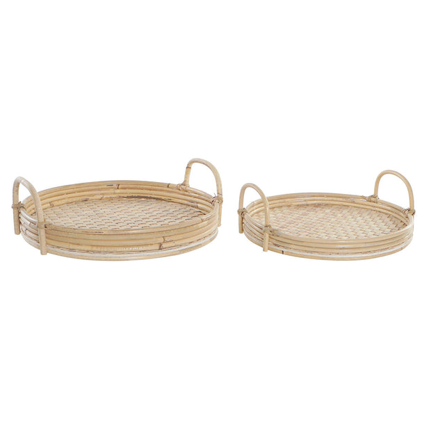 Tablett für Snacks DKD Home Decor natürlich Kolonial Rattan (35 x 35 x 12 cm) (2 Stücke)