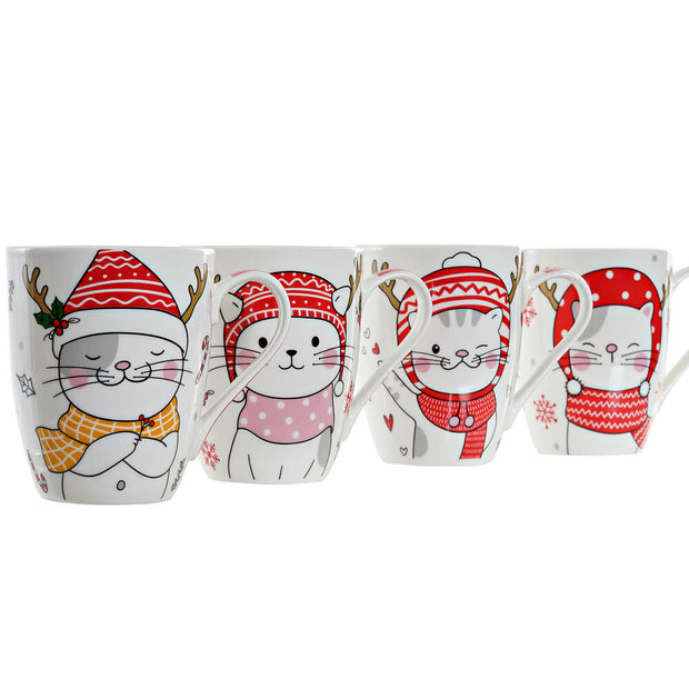 Henkelbecher DKD Home Decor Porzellan Rot Weiß Wagenheber (4 Stück)