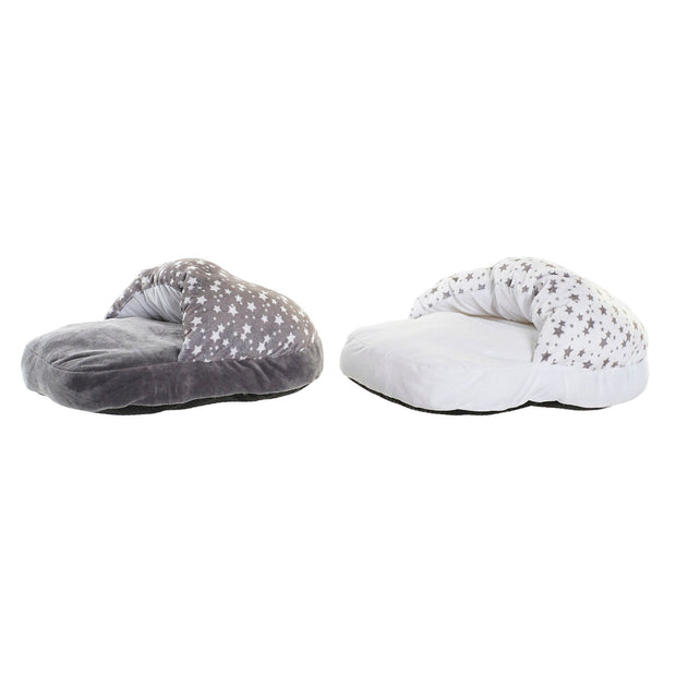 Fußwärmer DKD Home Decor Sterne Grau Polyester Baumwolle Weiß (32 x 40 x 17 cm) (2 Stück)