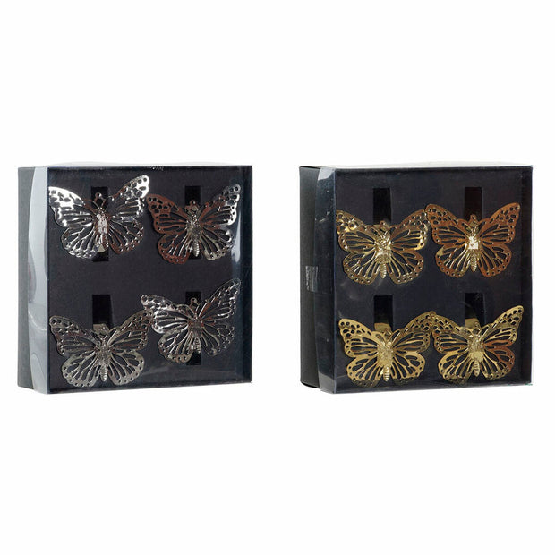Serviettenring DKD Home Decor Schmetterlinge Silber Metall Golden (2 pcs)