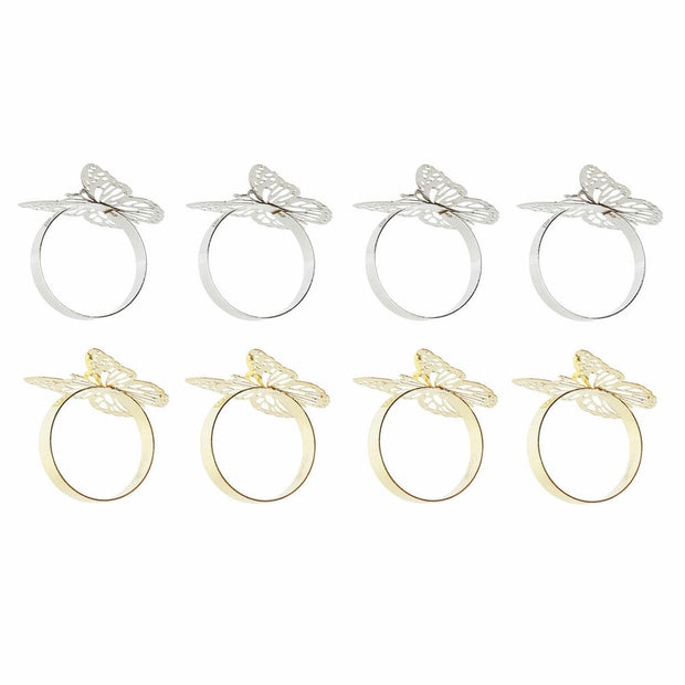 Serviettenring DKD Home Decor Schmetterlinge Silber Metall Golden (2 pcs)