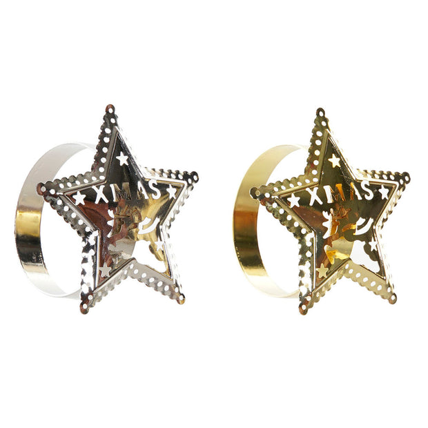Serviettenring DKD Home Decor Stern Silber Metall Golden (2 pcs)