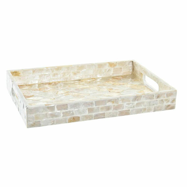 Tablett für Snacks DKD Home Decor Beige Mosaik Perlmutt Boho (30 x 20 x 4 cm)