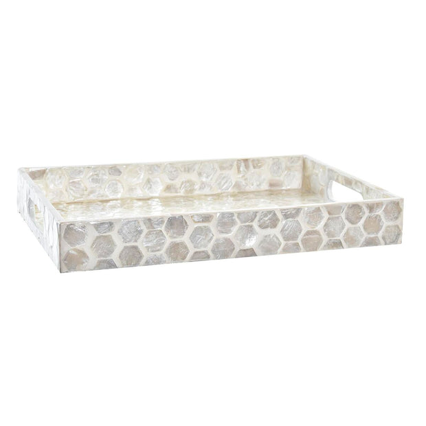 Tablett für Snacks DKD Home Decor Mosaik Weiß Perlmutt Boho (30 x 20 x 4 cm)