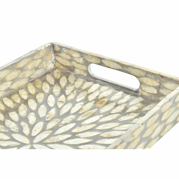 Tablett für Snacks DKD Home Decor Mosaik Grau Perlmutt Boho (30 x 20 x 4 cm)