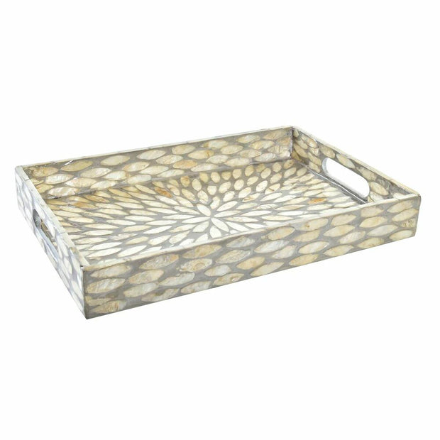 Tablett für Snacks DKD Home Decor Mosaik Grau Perlmutt Boho (30 x 20 x 4 cm)