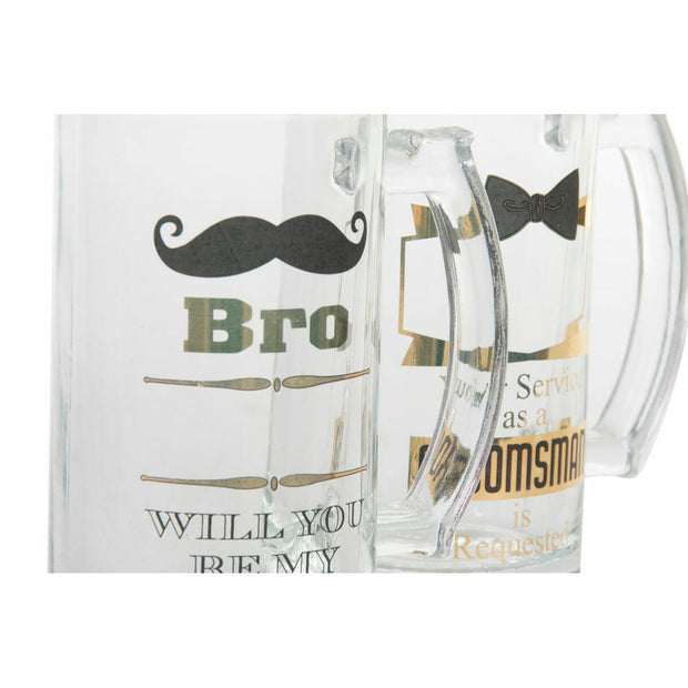 Bierkrug DKD Home Decor Schwarz Durchsichtig Kristall (500 ml) (2 pcs) (13 x 8 x 15 cm)