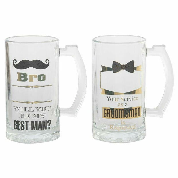Bierkrug DKD Home Decor Schwarz Durchsichtig Kristall (500 ml) (2 pcs) (13 x 8 x 15 cm)