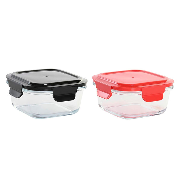 Lunchbox hermetisch DKD Home Decor karriert PP Borosilikatglas (2 Stück) (520 ml)