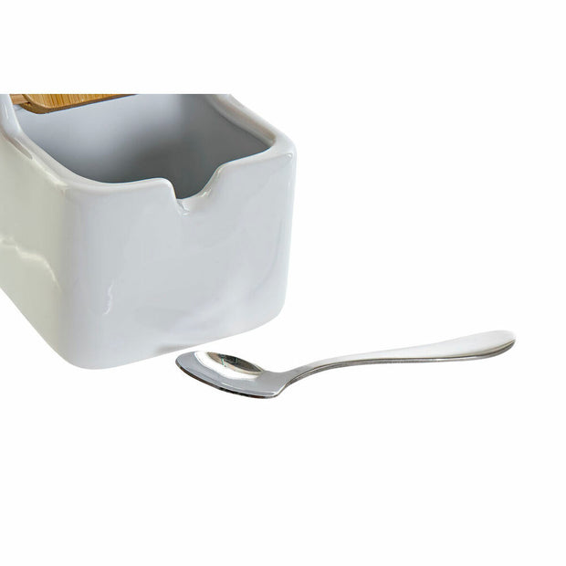 Zuckerdose DKD Home Decor Weiß Grundlegend Bambus Dolomite (10,5 x 8 x 8 cm)