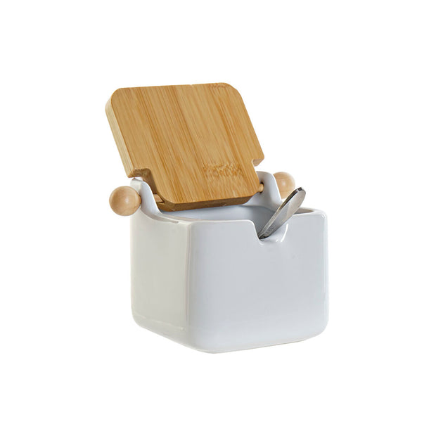 Zuckerdose DKD Home Decor Weiß Grundlegend Bambus Dolomite (10,5 x 8 x 8 cm)