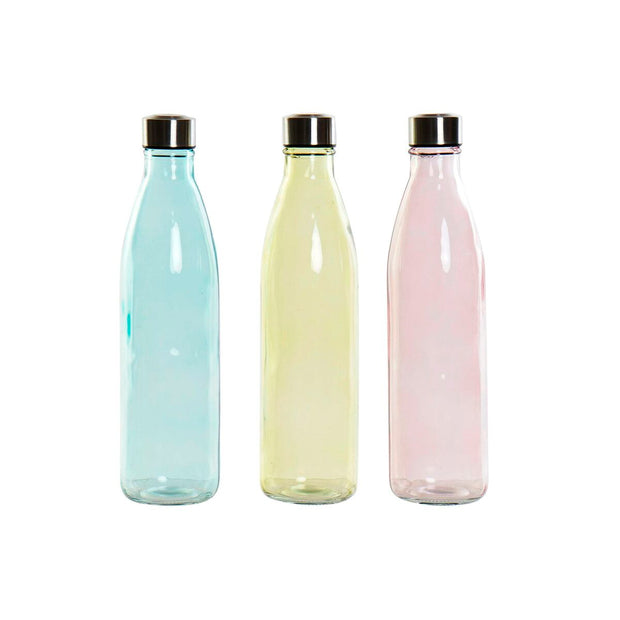 Flasche DKD Home Decor Kristall Blau Rosa Edelstahl Gelb (8 x 8 x 31 cm) (3 Stück)