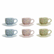Satz von Kaffeetassen DKD Home Decor Blau Rosa Metall grün Blomster Dolomite (6 pcs) (180 ml) (14 x 14 x 7 cm)