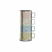 Satz von Kaffeetassen DKD Home Decor Blau Rosa Metall grün Blomster Dolomite (13 x 9,5 x 6,5 cm) (4 pcs) (260 ml)