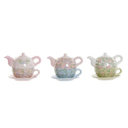 Teekanne DKD Home Decor Blau Rosa grün Blomster Dolomite (18 x 13 x 15 cm) (3 pcs) (750 ml)