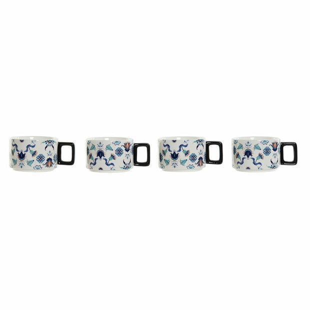 Satz von Kaffeetassen DKD Home Decor Blau Metall Weiß Dolomite Kachel (13 x 9,5 x 6,5 cm) (4 pcs) (260 ml)