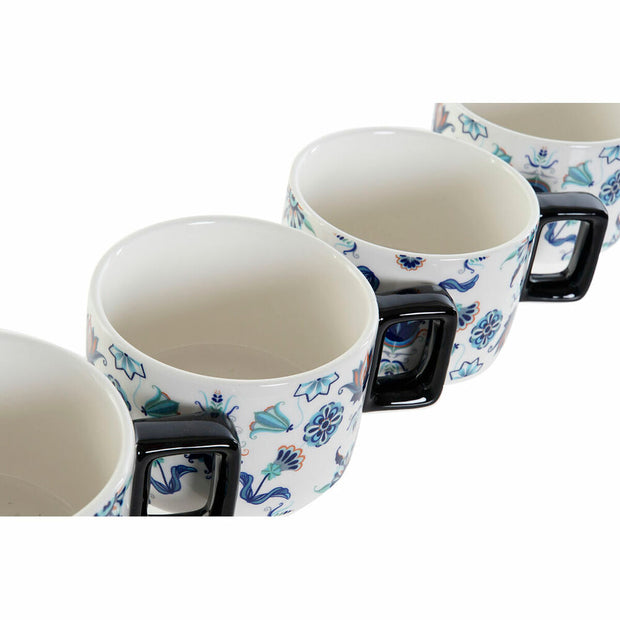 Satz von Kaffeetassen DKD Home Decor Blau Metall Weiß Dolomite Kachel (13 x 9,5 x 6,5 cm) (4 pcs) (260 ml)