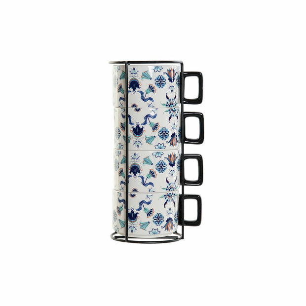 Satz von Kaffeetassen DKD Home Decor Blau Metall Weiß Dolomite Kachel (13 x 9,5 x 6,5 cm) (4 pcs) (260 ml)