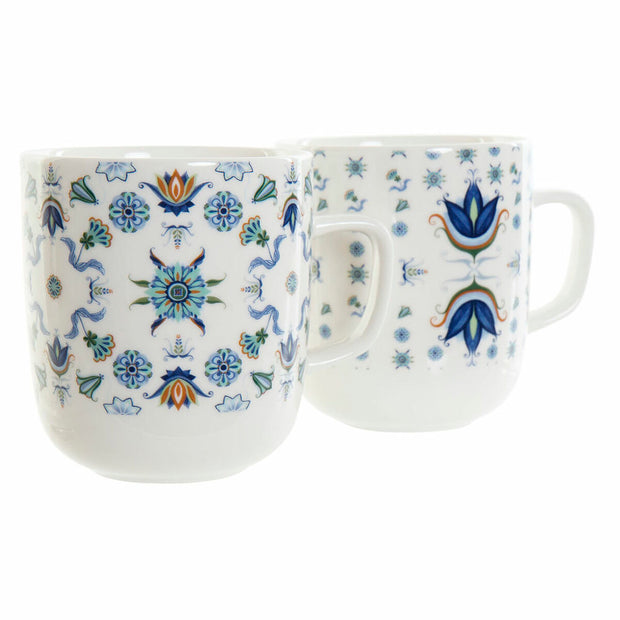 Henkelbecher DKD Home Decor Kachel Blau Weiß Porzellan (380 ml) (2 pcs)