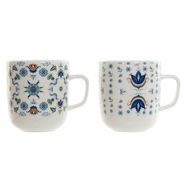 Henkelbecher DKD Home Decor Kachel Blau Weiß Porzellan (380 ml) (2 pcs)