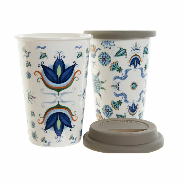 Henkelbecher DKD Home Decor Kachel Blau Weiß Silikon Porzellan (400 ml) (2 pcs)