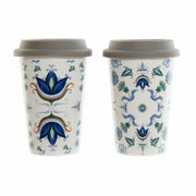 Henkelbecher DKD Home Decor Kachel Blau Weiß Silikon Porzellan (400 ml) (2 pcs)