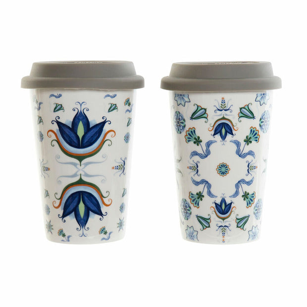 Henkelbecher DKD Home Decor Kachel Blau Weiß Silikon Porzellan (400 ml) (2 pcs)