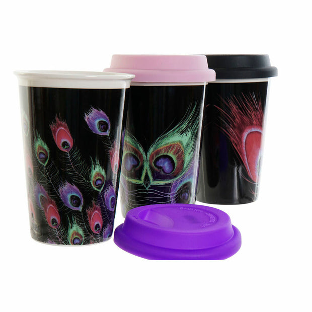 Henkelbecher DKD Home Decor Schwarz Rosa Silikon Porzellan (400 ml) (3 pcs)