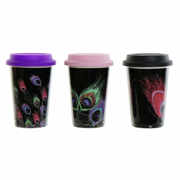 Henkelbecher DKD Home Decor Schwarz Rosa Silikon Porzellan (400 ml) (3 pcs)