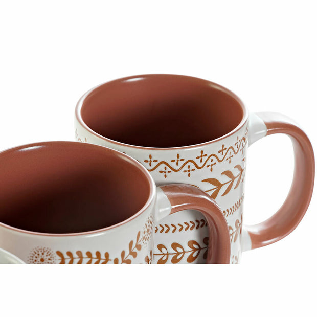 Henkelbecher DKD Home Decor Terrakotta Weiß Steingut (13 x 8.5 x 9.5 cm) (4 pcs) (330 ml)