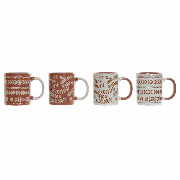 Henkelbecher DKD Home Decor Terrakotta Weiß Steingut (13 x 8.5 x 9.5 cm) (4 pcs) (330 ml)