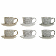 Satz von Kaffeetassen DKD Home Decor Grau Beige Metall Steingut (6 pcs) (180 ml) (21 x 17 x 21 cm)
