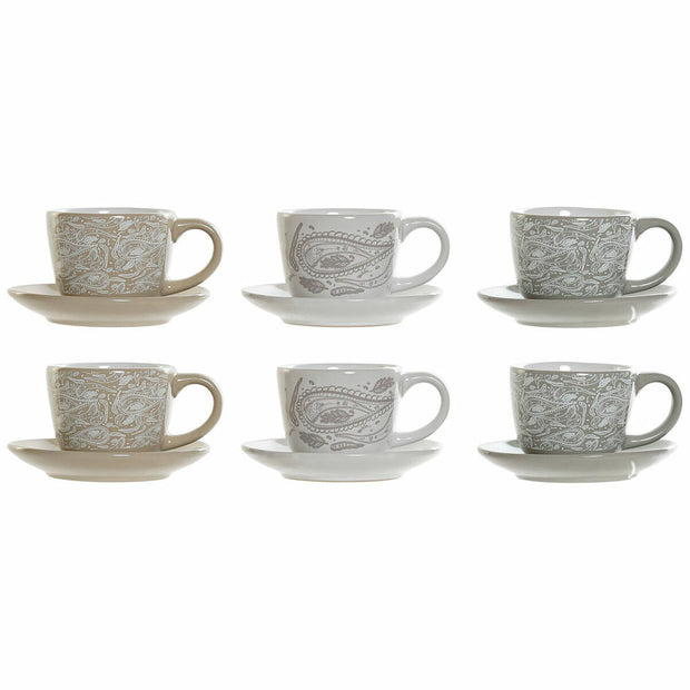 Satz von Kaffeetassen DKD Home Decor Grau Beige Metall Steingut (6 pcs) (180 ml) (21 x 17 x 21 cm)